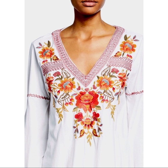 XL Johnny Was Embroidered Swing Blouse Top V-Neck - Picture 2 of 7